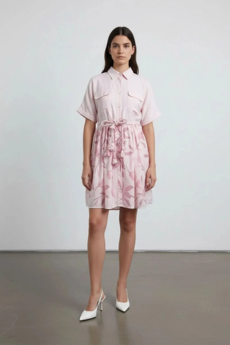 Seraphinae|100% Viscose Printed Dress With Braided Tie-Up