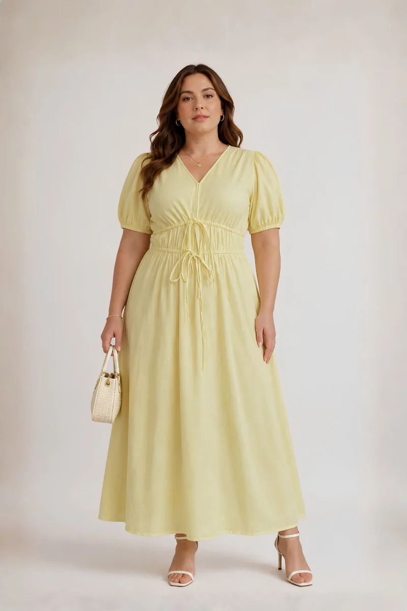 Solara|100% Viscose V Neck Maxi Dress