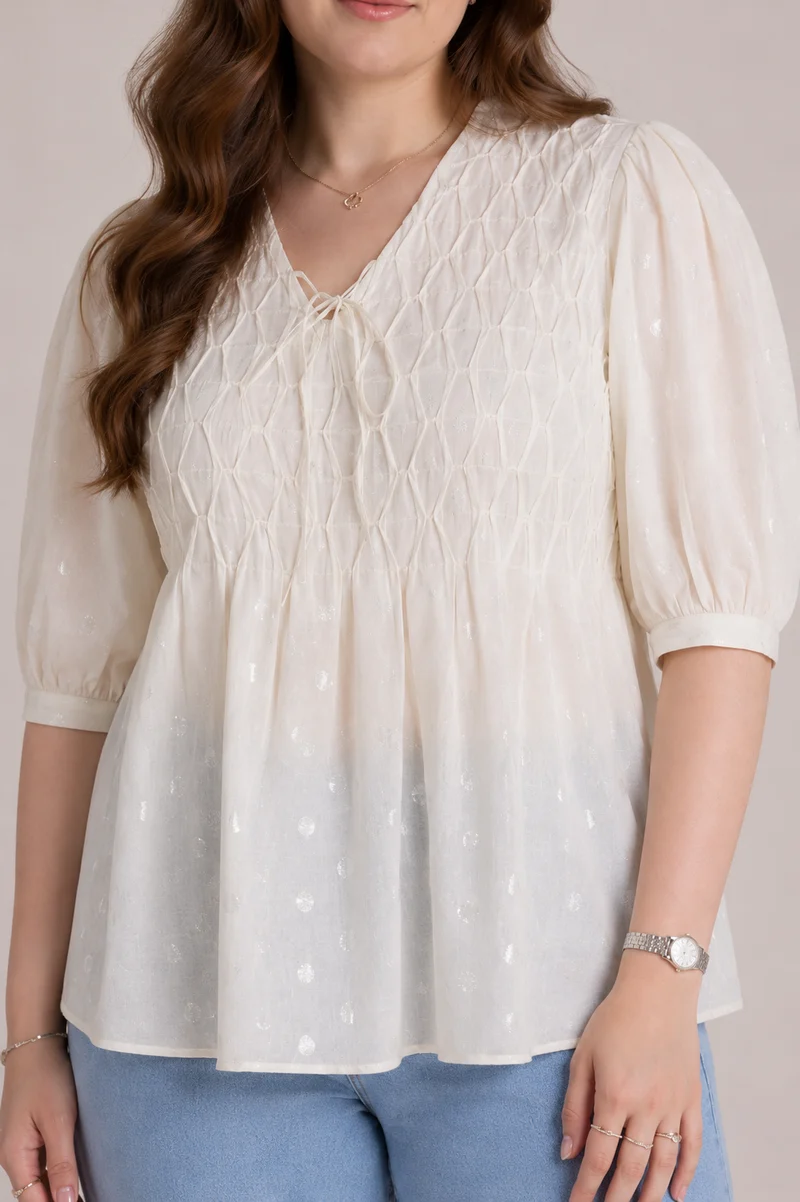 Maelle|100% Cotton Pintuck Top