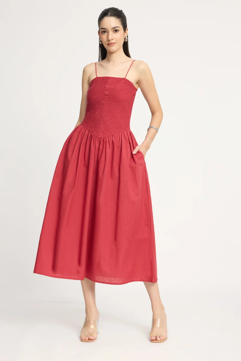 Karunae|100% Cotton Smocked Midi Dress