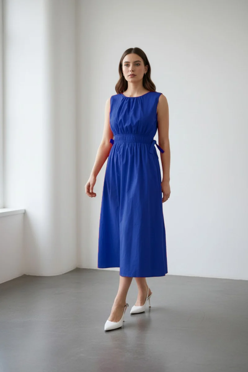 Alinay|100% Cotton Waist Tie Up Midi Dress