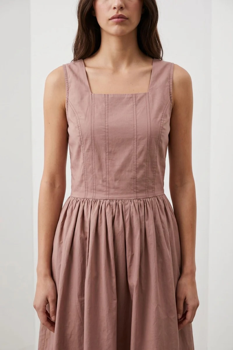 Araminta|100% Cotton Panelled Bodice Midi Dress