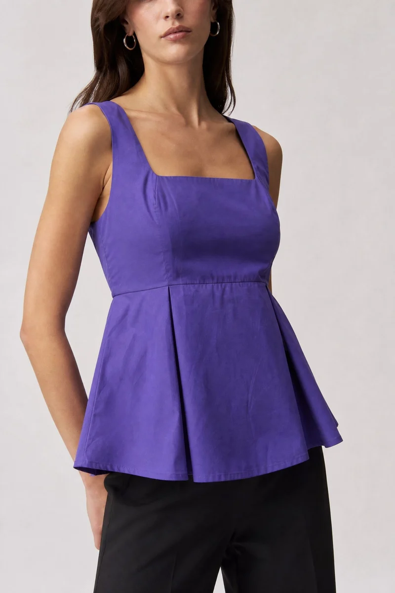 Bellora|100% Cotton Square Neck Peplum Top