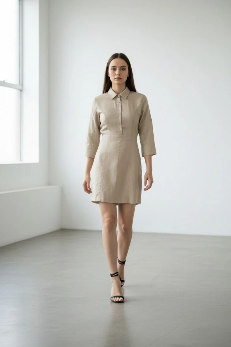 Olivette|100% Cotton Mini Bodycon Shirt Dress
