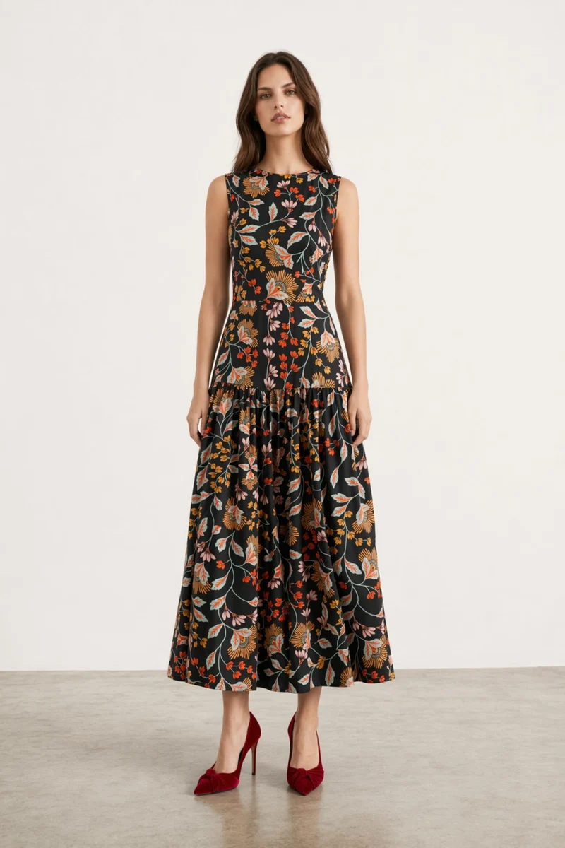 Solenne Rose|100% Cotton Side Waist Cut-Out Maxi Dress