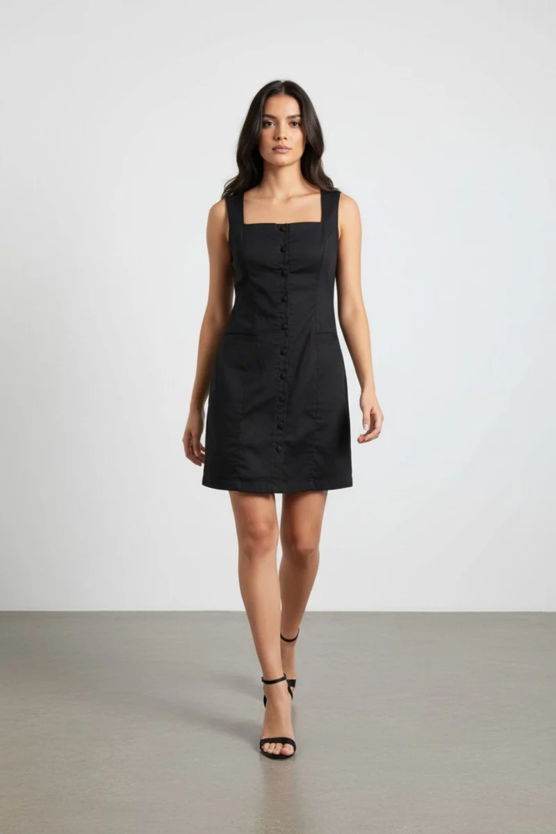 Celinae|100% Cotton Front Button Open Mini Dress