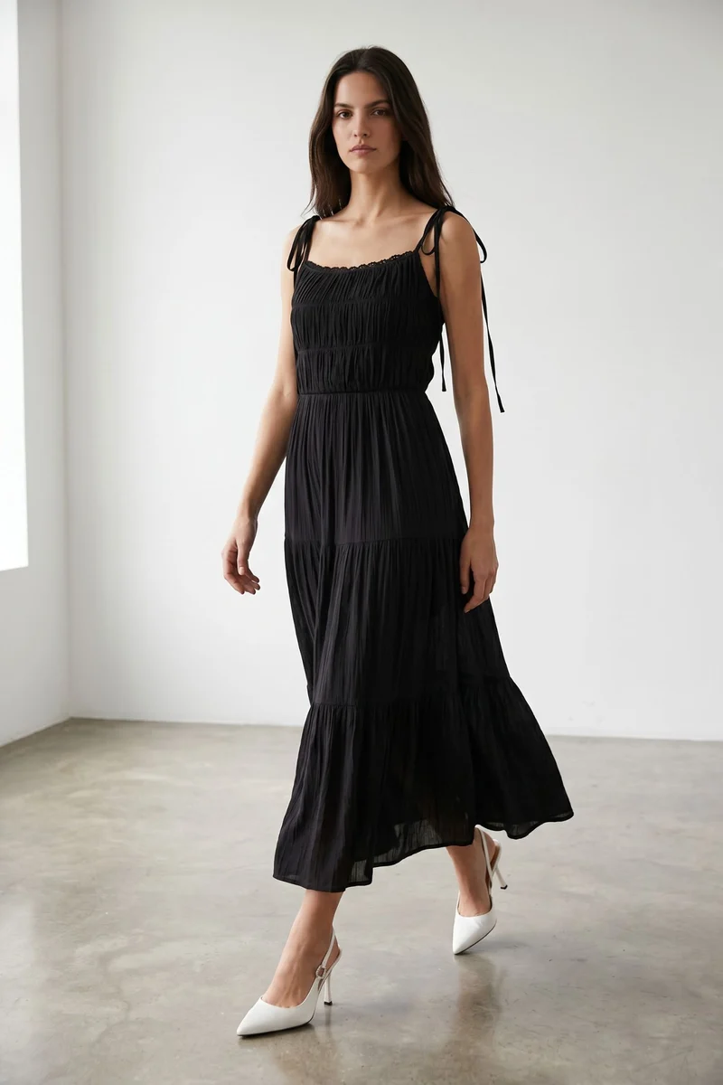 Virelia|100% Viscose Smocked Tiered Maxi Dress
