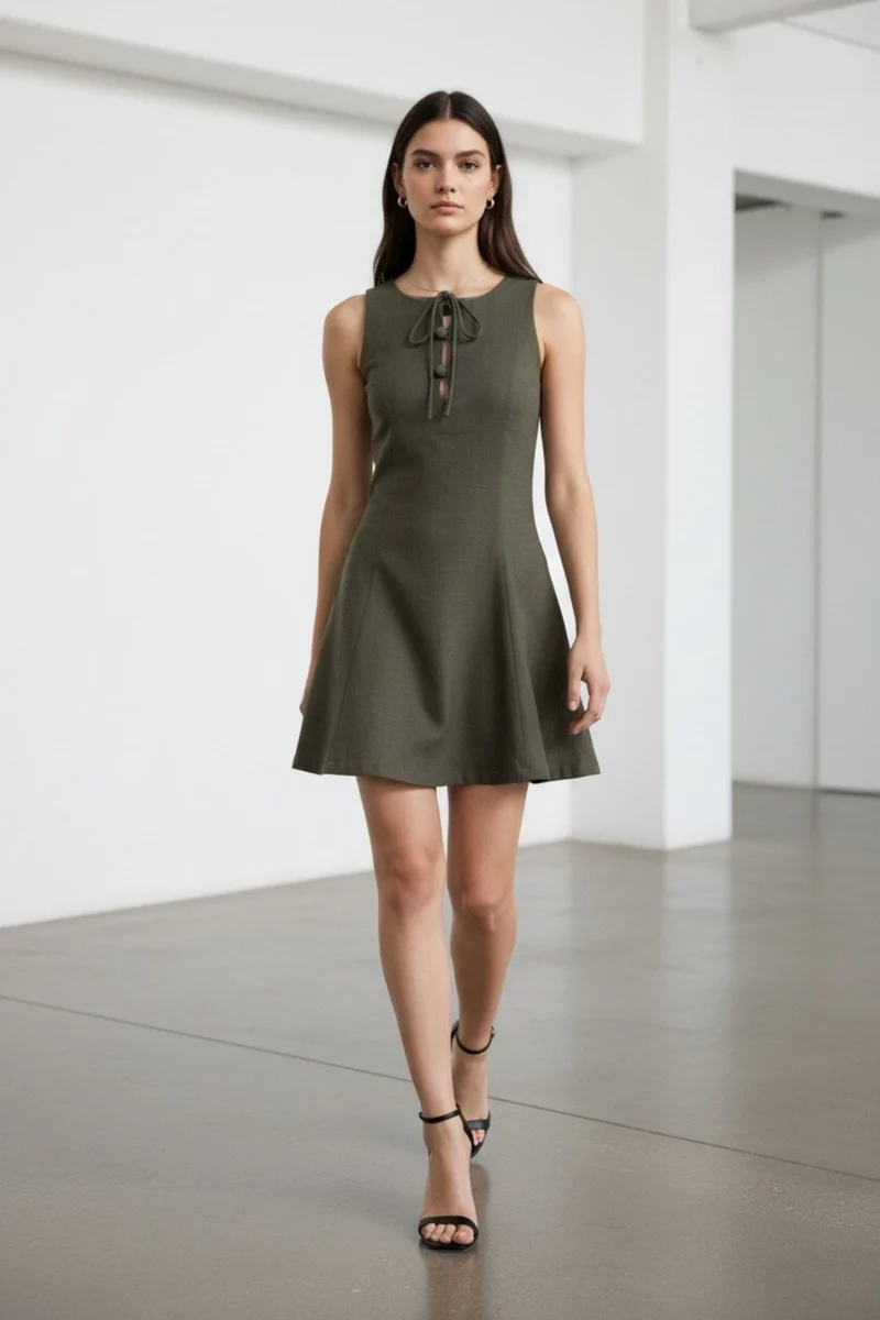Elanora|100% Cotton Tie-Up Neck Mini Dress