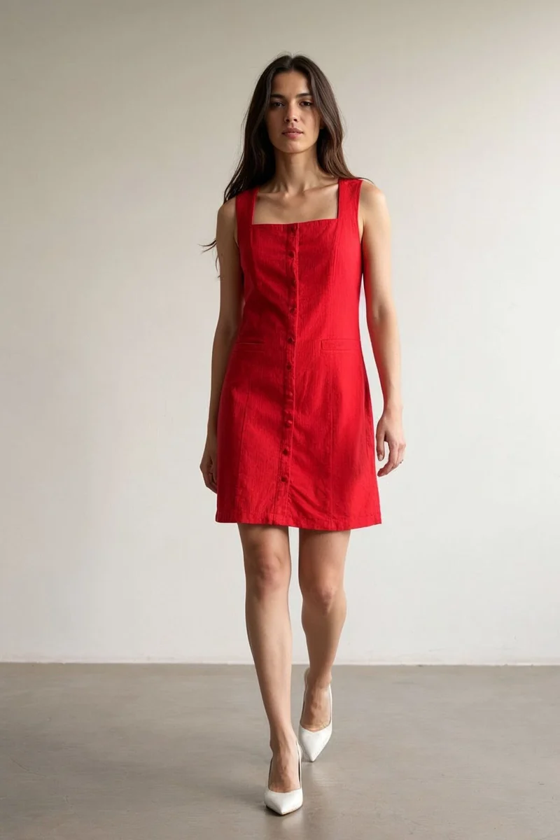 Mireyah|100% Cotton Front Button Open Mini Dress