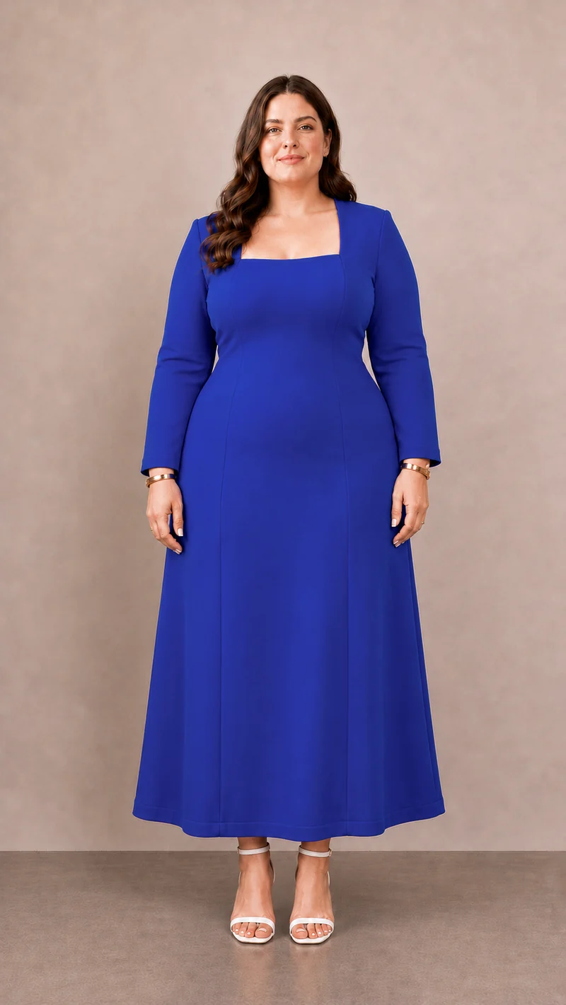 Millana|100% Tencel A-Line Dress With Square Neck