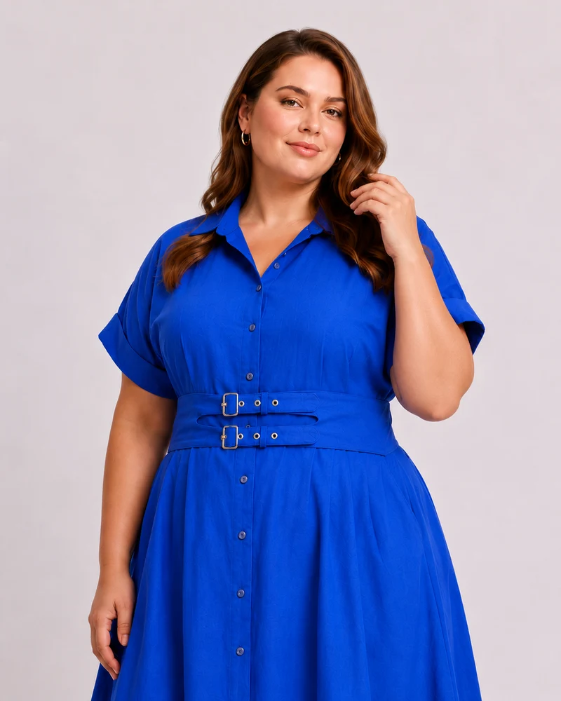 Avenelle|100% Cotton Double Belted Midi Dress