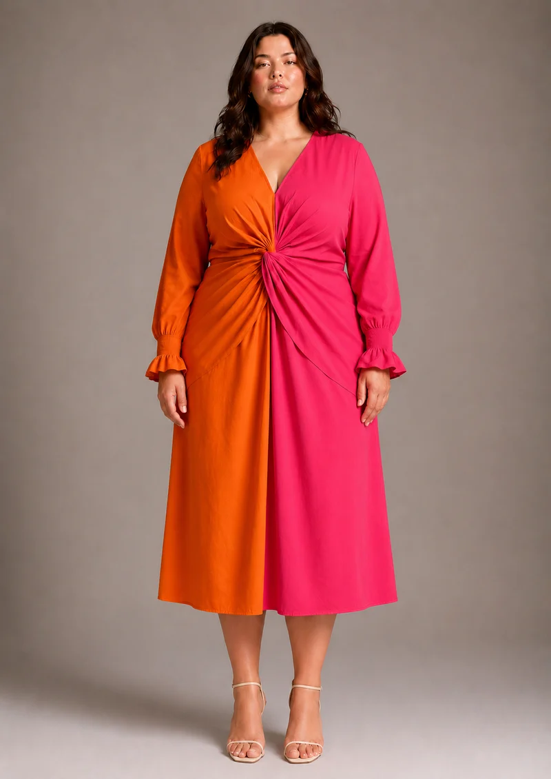 Aureva|100% Cotton Colorblock Maxi Dress