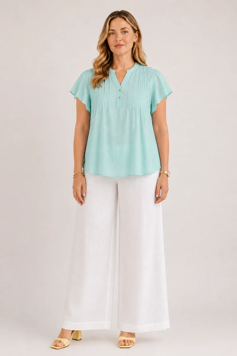Fiora|100% Viscose Relaxed Fit Pin Tuck Top