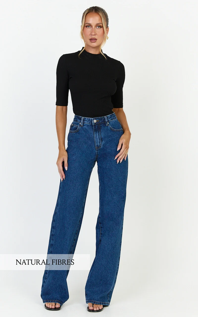 Summer Jeans - High Rise Relaxed Fit Jeans in Dark Mid Blue Wash