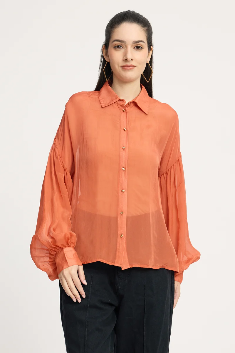 Kisnny|100% Viscose Balloon Sleeve Shirt