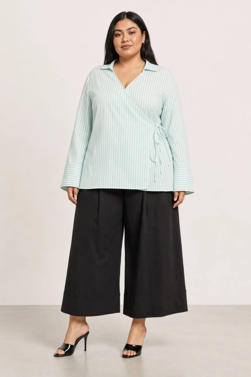 Danuta|100% Cotton Collared Tie Front Shirt