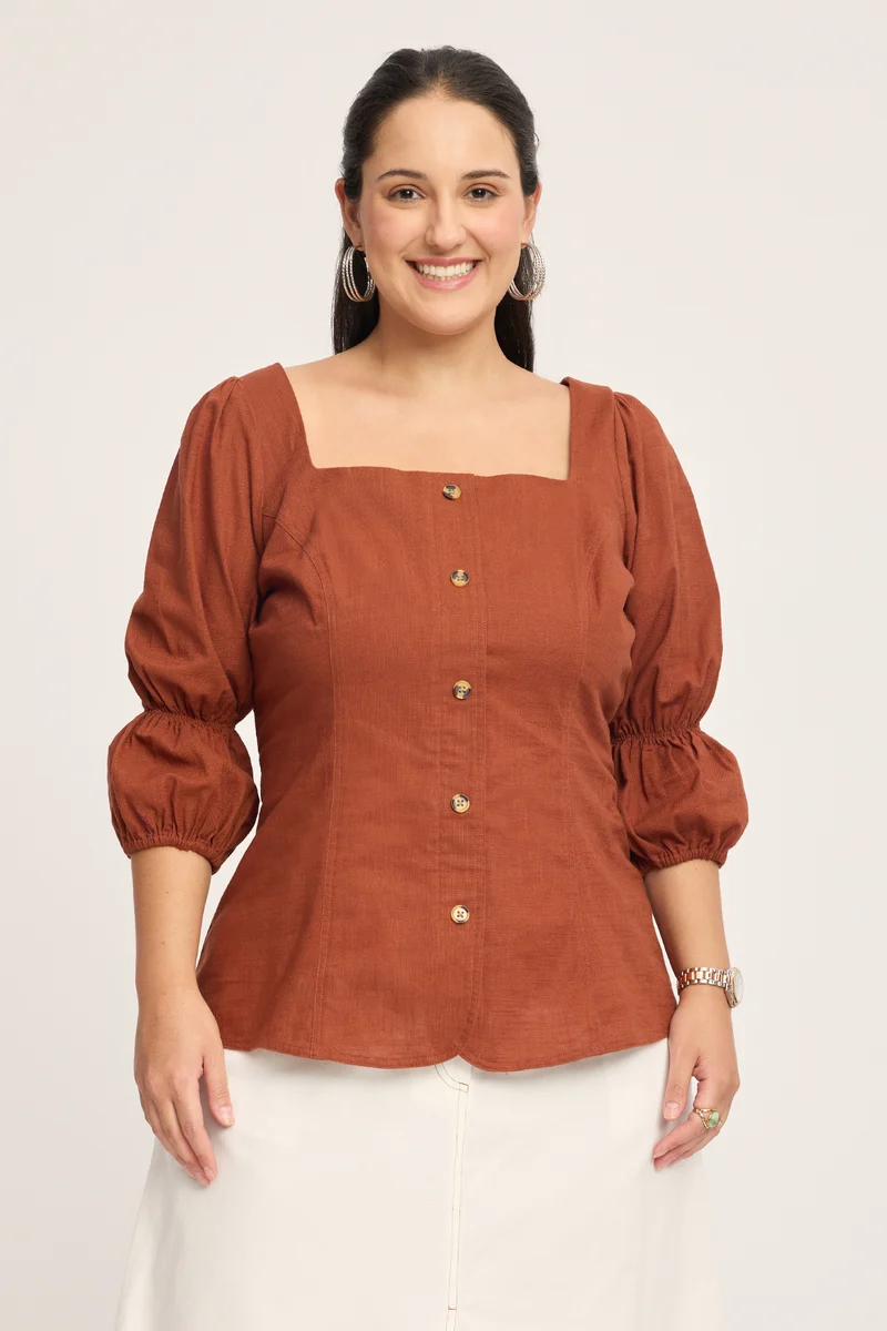 Fabine|100% Cotton Square Neck Top