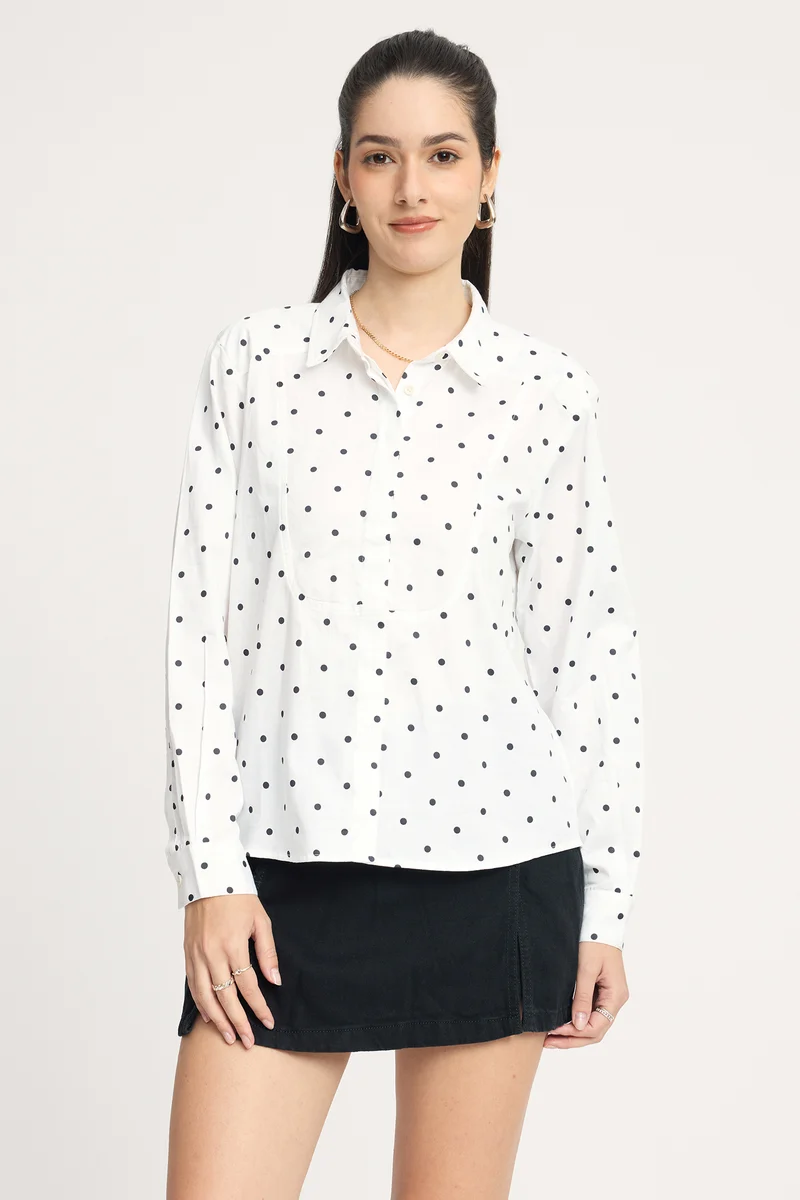 Hangul|100% Cotton Polka Dot Bib Panel Shirt