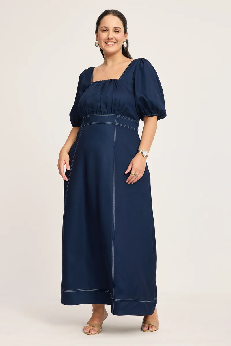 Calista|100% Cotton Maxi Dress With Contrast Stitch