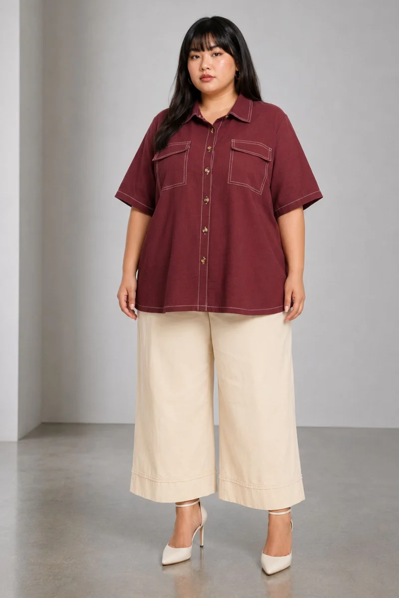 Itzia|100% Cotton Contrast Stitch Shacket