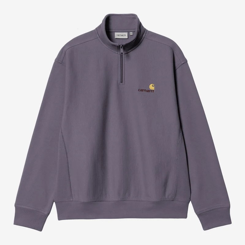 Carhartt WIP Herr Halv dragkedja American Script Träningstopp | Skuggig Lila
