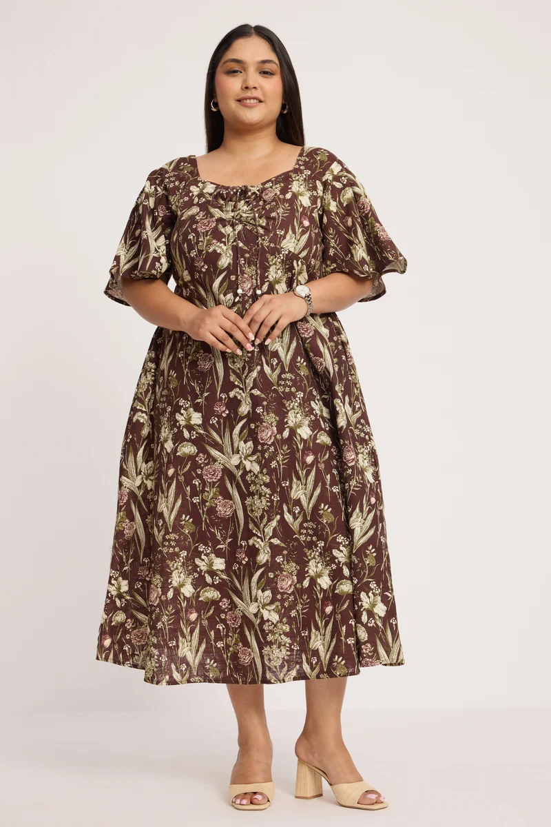 Kaba|100% Cotton Fit And Flare Midi Dress