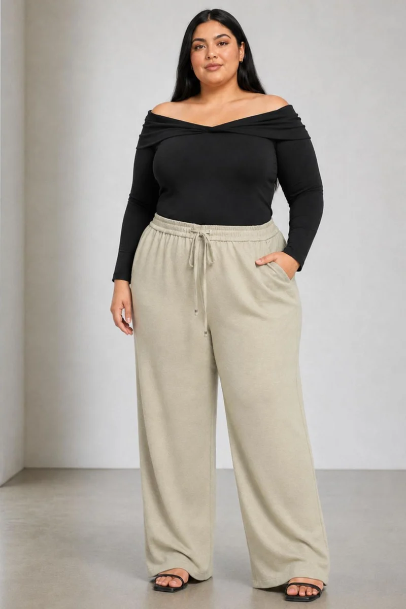 Majara|100% Viscose Twill High Waisted Pull On Pants