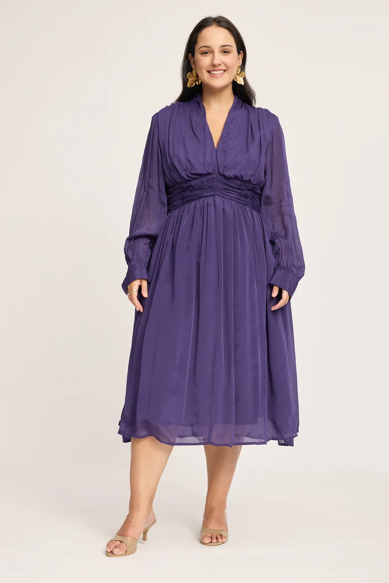 Daria|100% Viscose Ruched Midi Dress