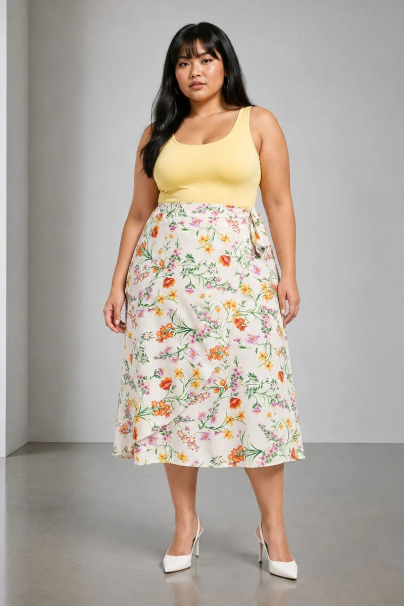 Katarina|100% Viscose Midi Flare Wrap Skirt