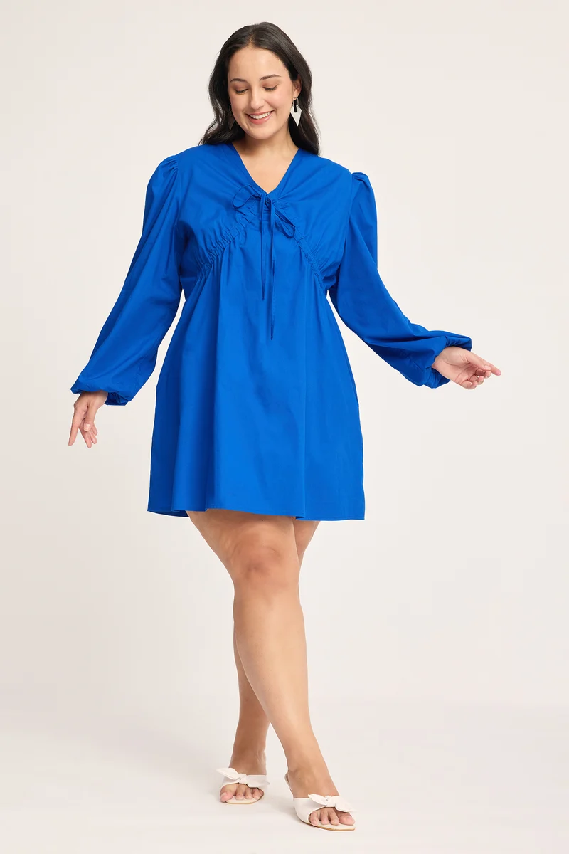 Monika|100% Cotton Mini Dress With Tie Up