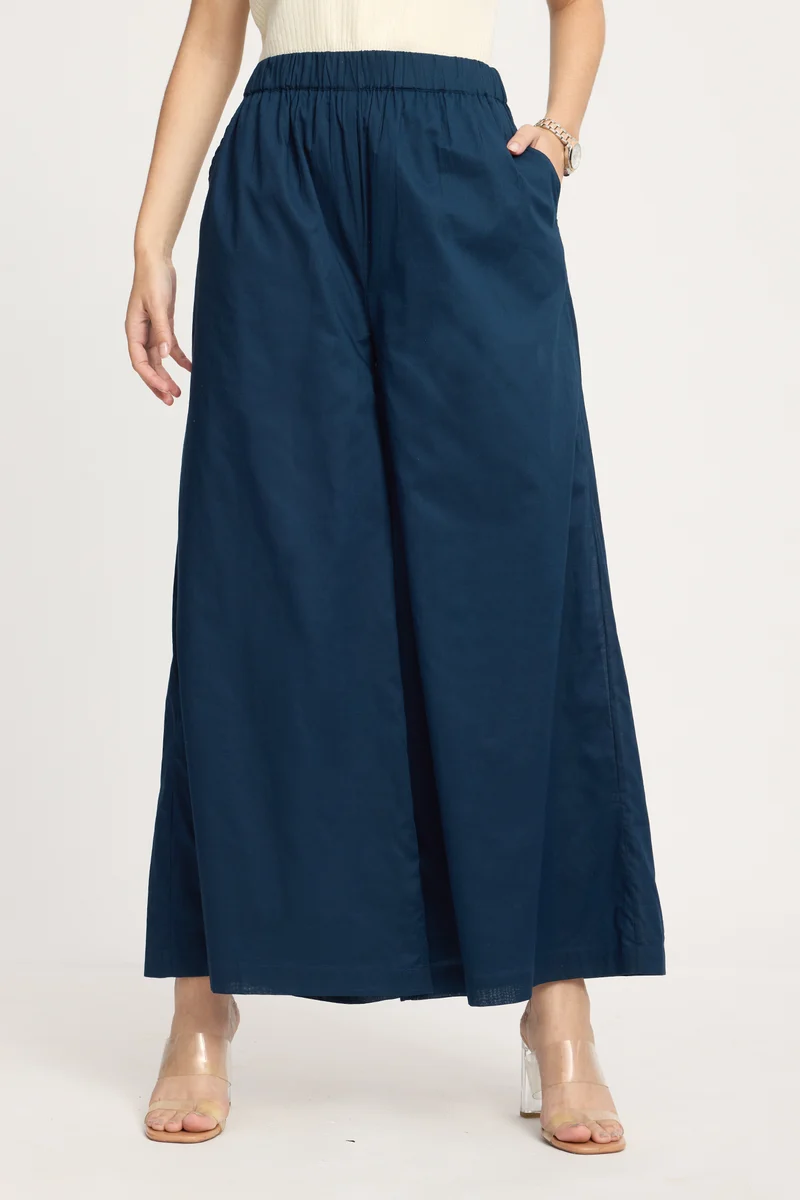 Hyung|100% Cotton Navy Blue Flared Trousers