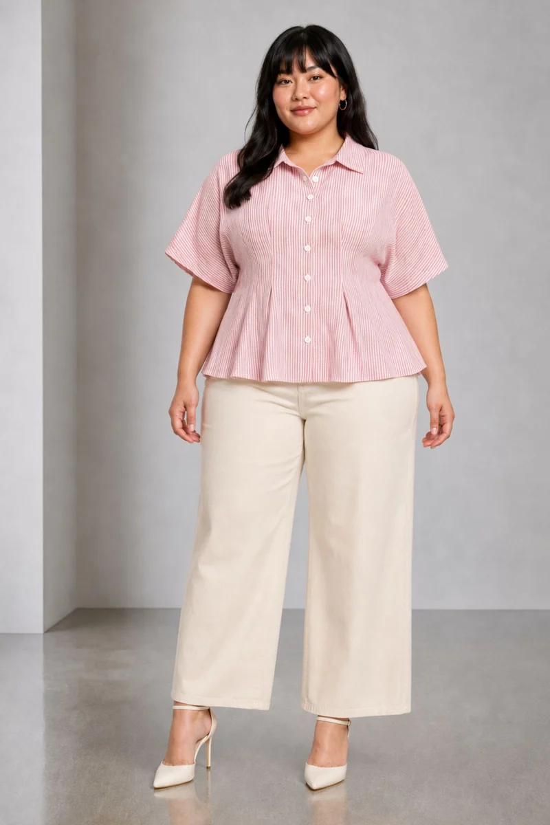 Federica|100% Cotton Pleated Striped Shirt