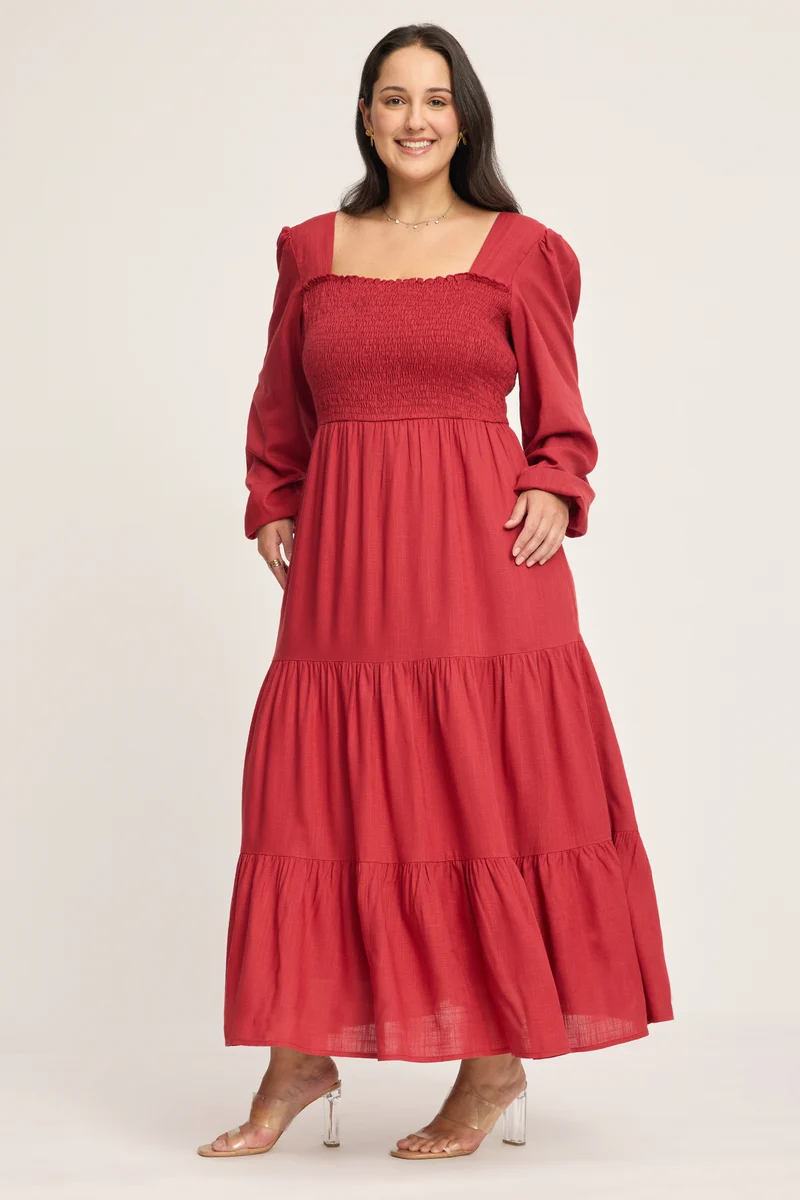 Mirabelle|100% Viscose Smocked Tiered Maxi Dress