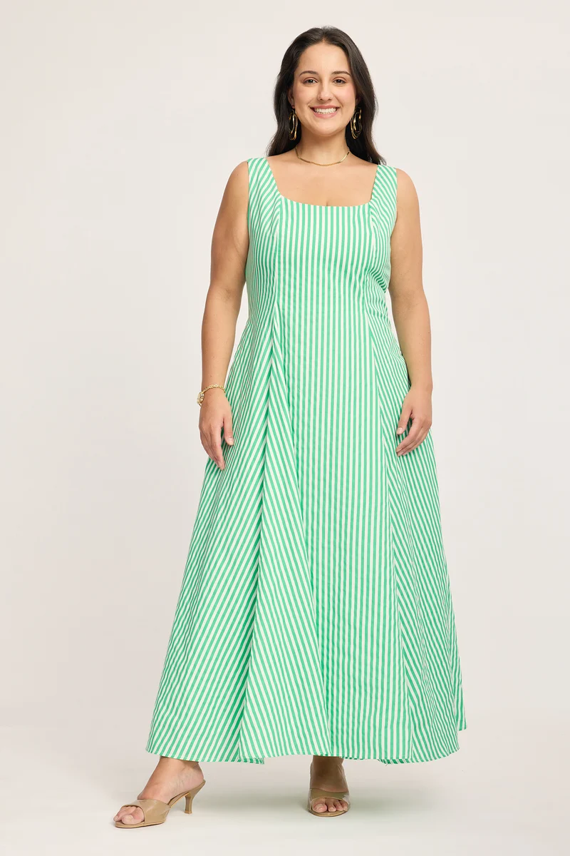 Liliana|100% Cotton Fit & Flare Striped Dress