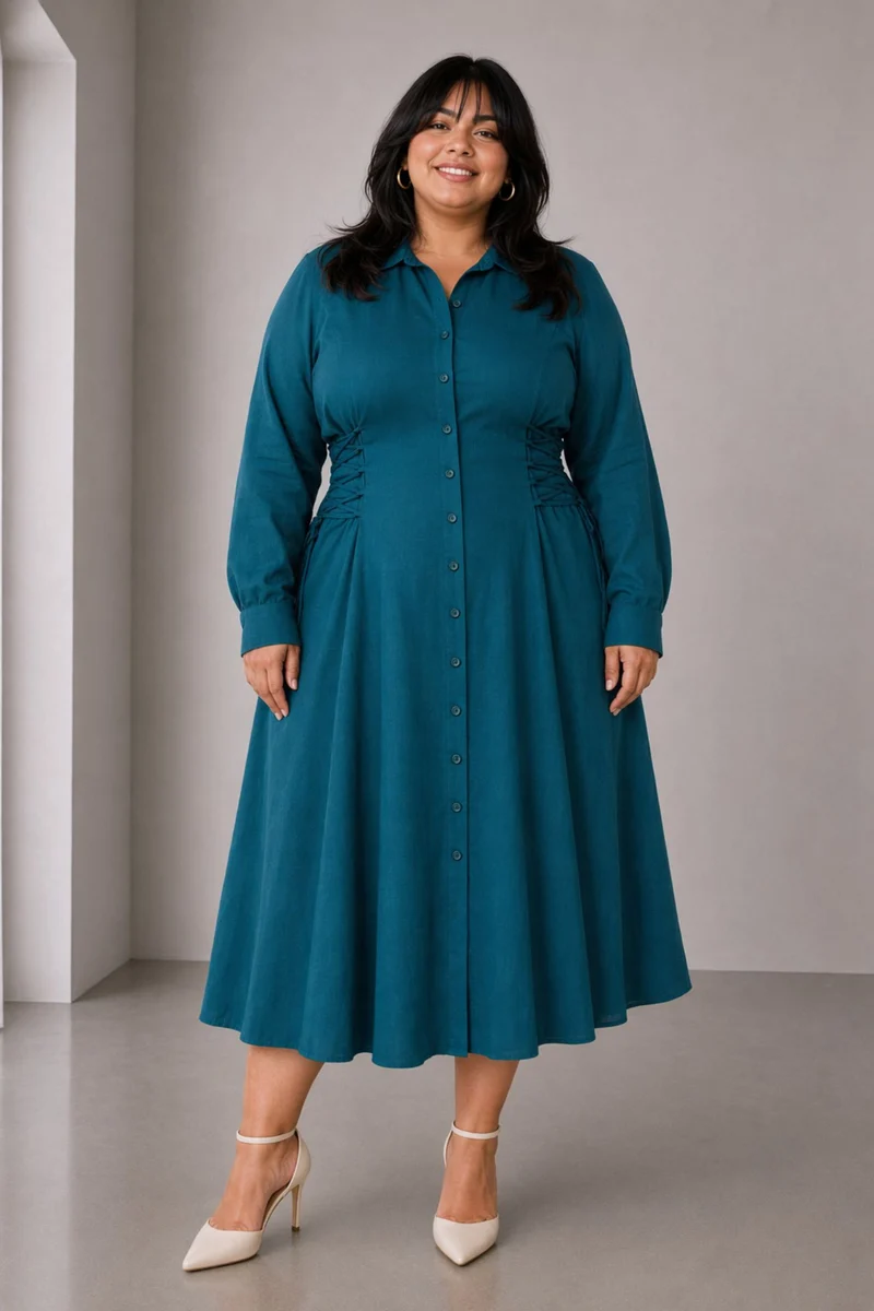 Alzira|100% Viscose Shirt Dress With Tie Up