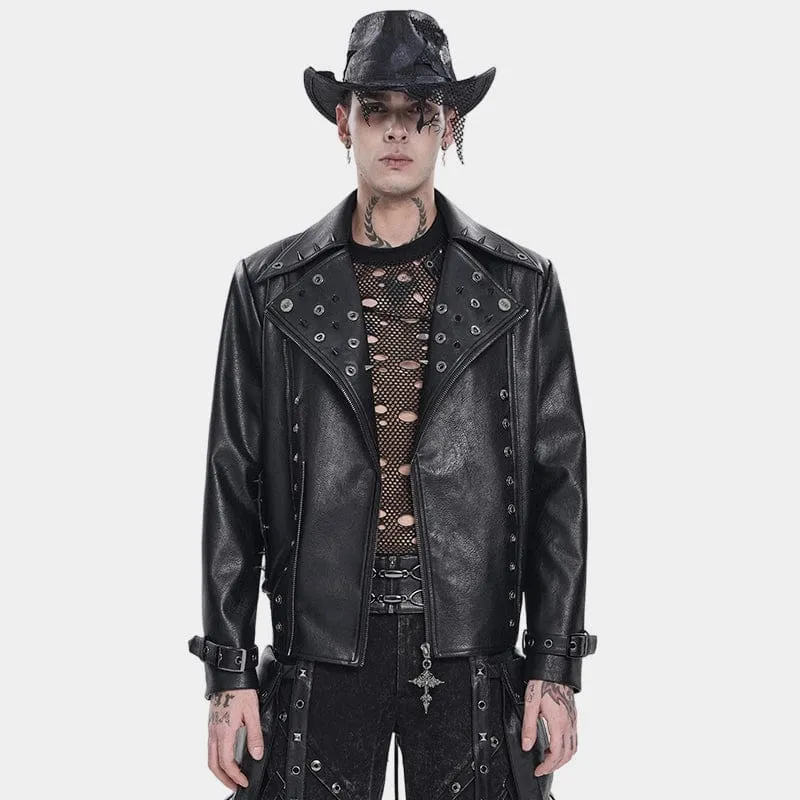 Herr Punk Bikerjacka med breda slag och nitar