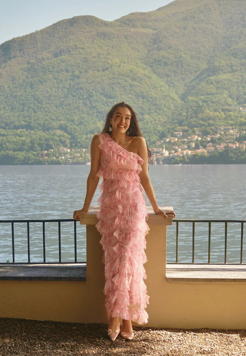 Frill Mesh Maxi Dress