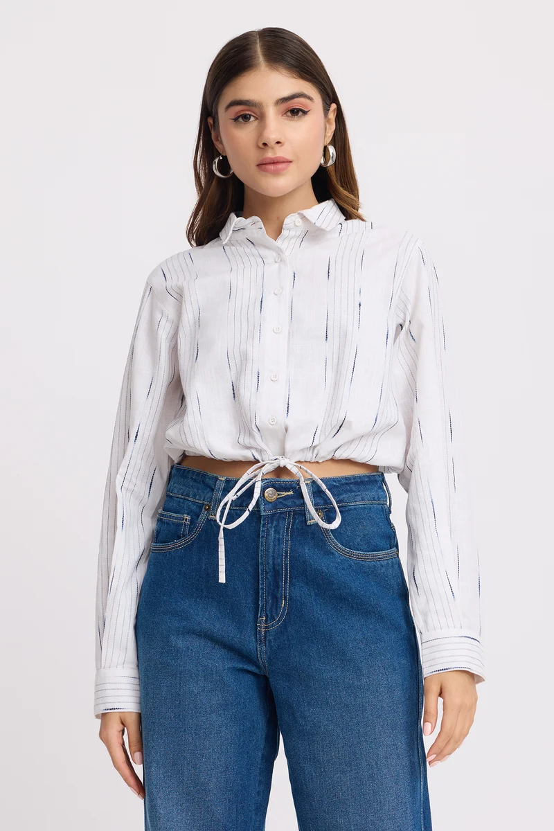 Cantu|100% Cotton Drawstring Detail Shirt