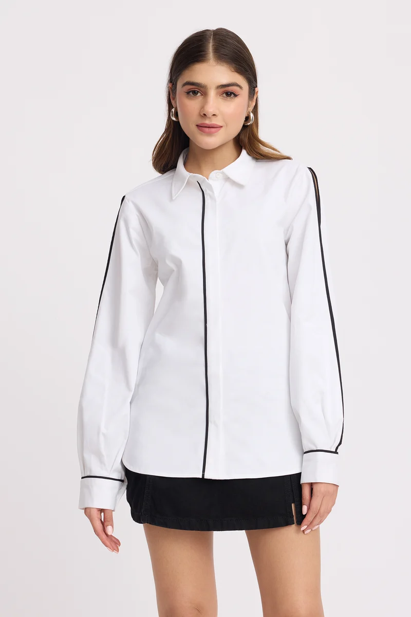 Juhn|100% Cotton Slit Sleeve Regular Shirt