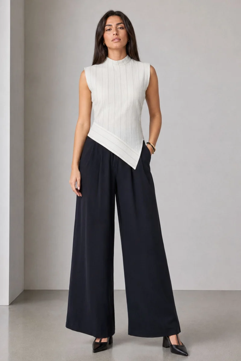 Renny|100% Cotton High Neck Striped Top