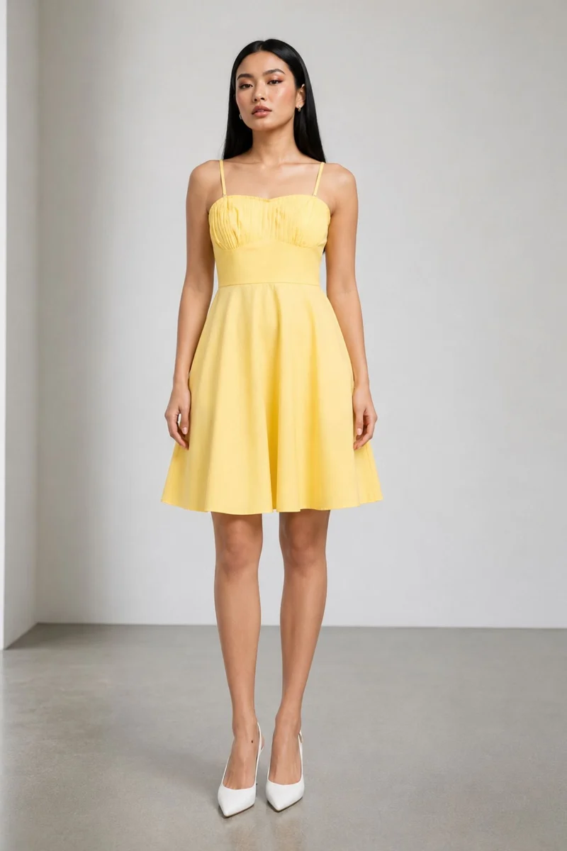 Nanuai|100% Cotton Pleated Bust Mini Dress