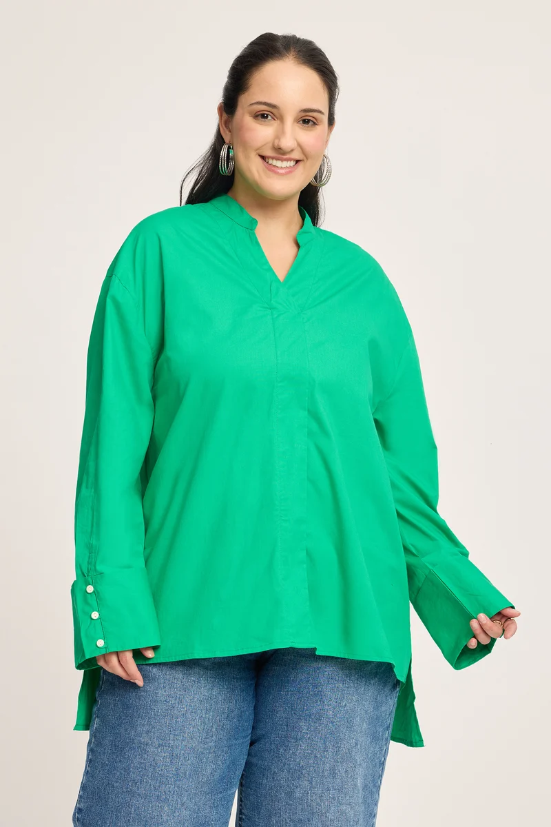 Yonten|100% Cotton Boxy Fit Mock Placket Shirt