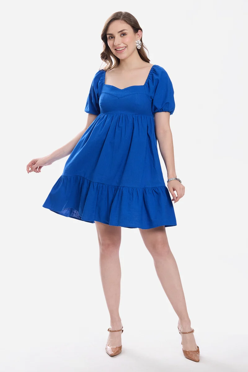 Evdia|100% Cotton Sweetheart Mini Dress