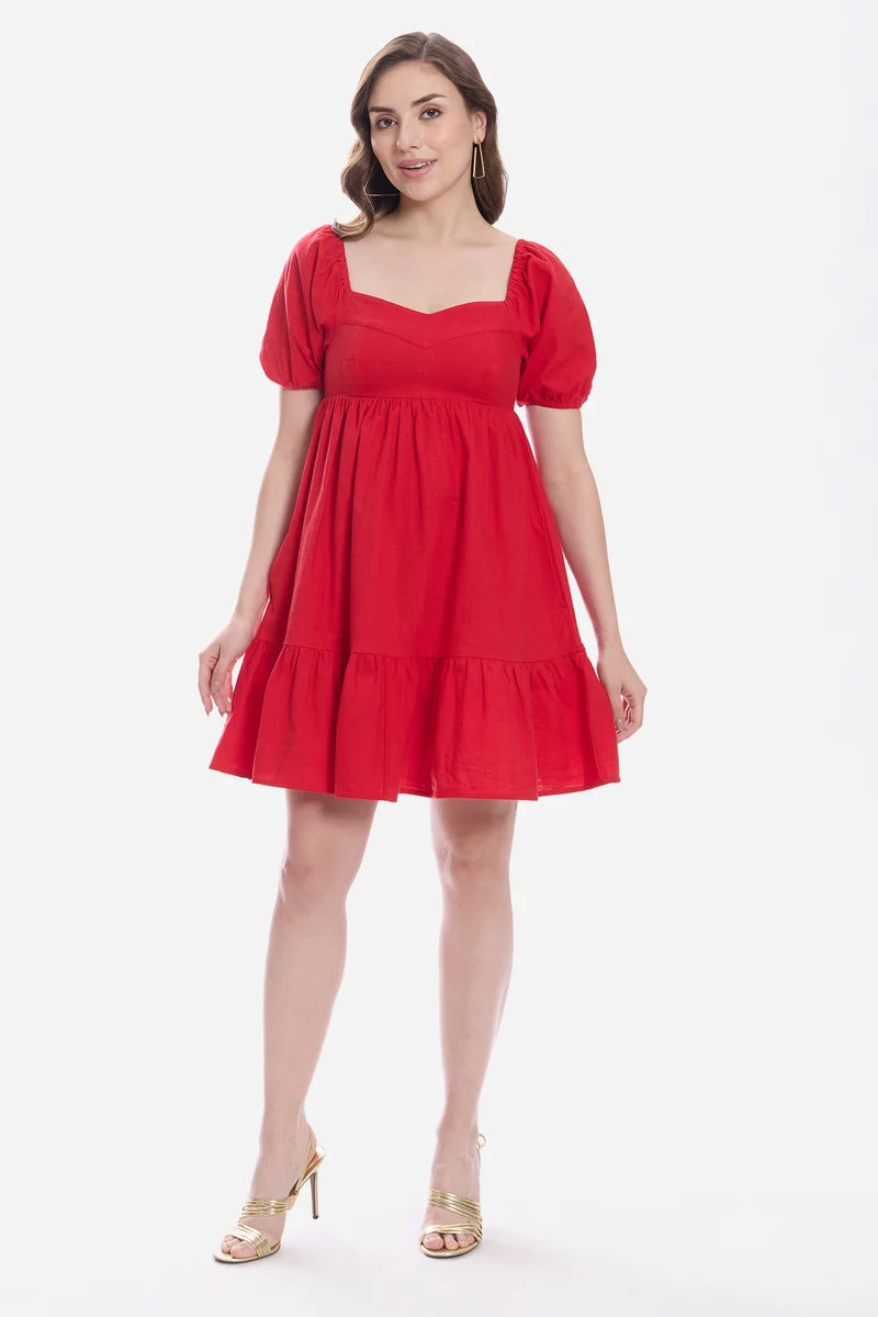 Sakura|100% Cotton Sweetheart Mini Dress