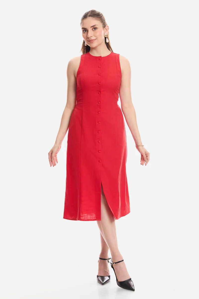 Fenna|100% Cotton Sleeveless Midi Dress