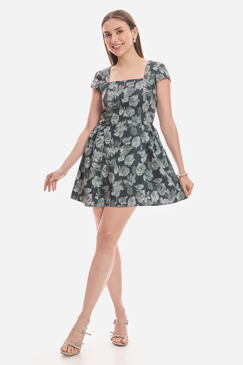 Emir|100% Cotton Fit & Flare Floral Mini Dress