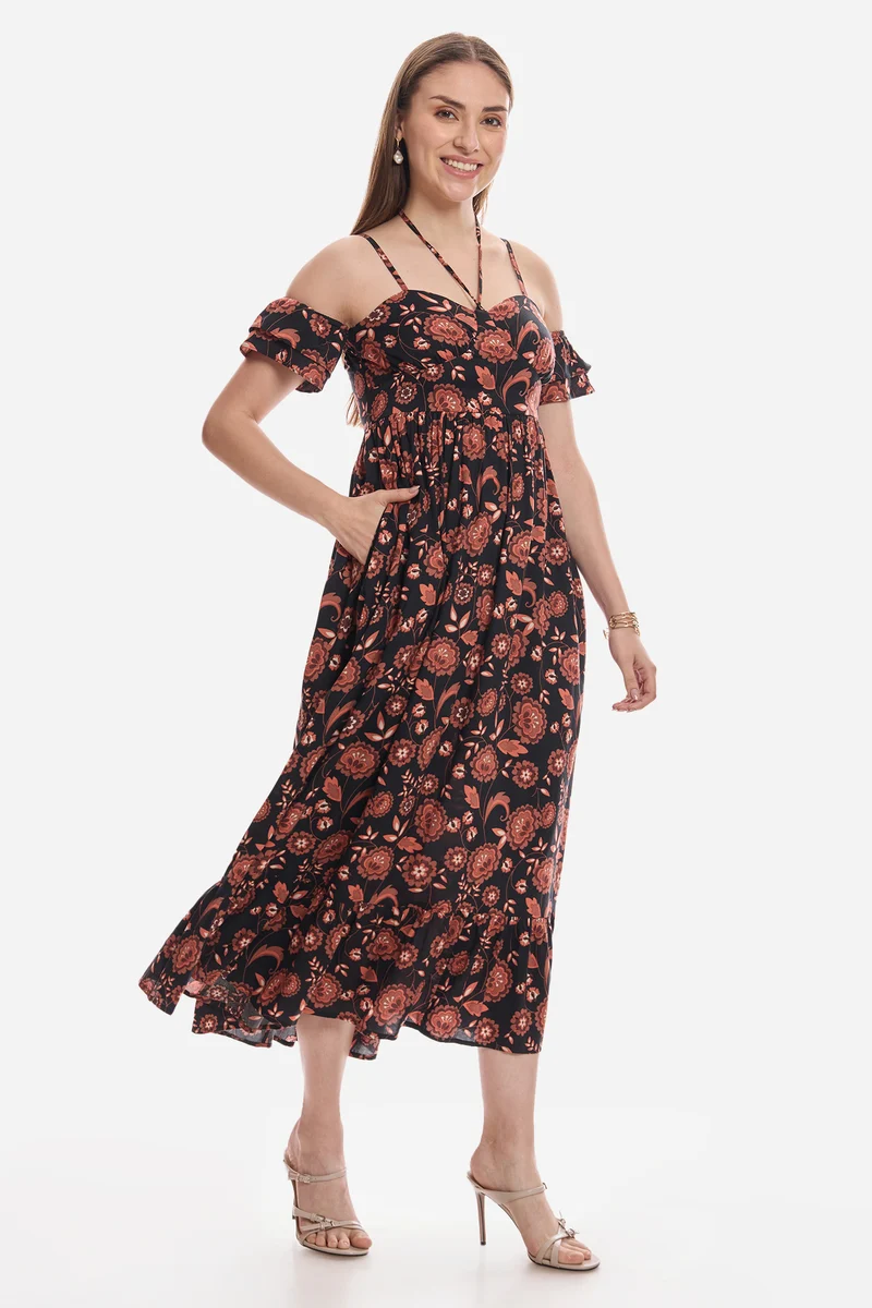 Davi|100% Viscose Strappy Dress