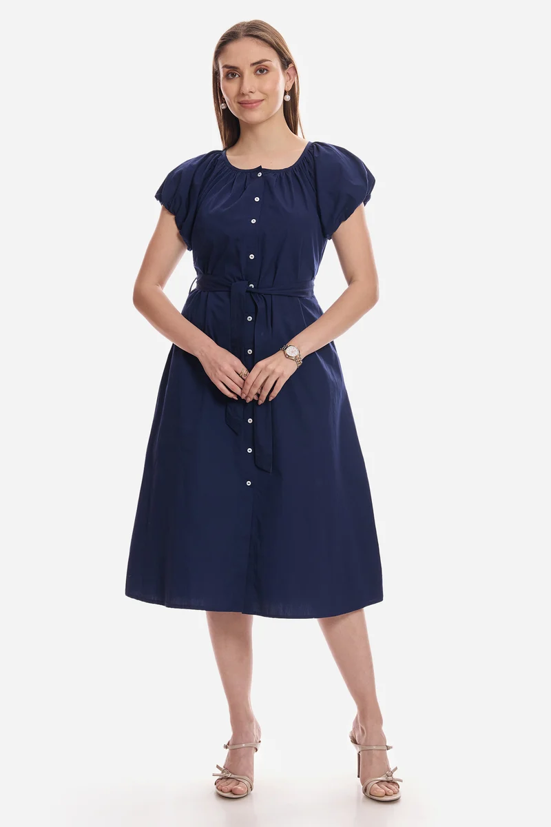 Ceana|100% Cotton Bubble Sleeve Dress