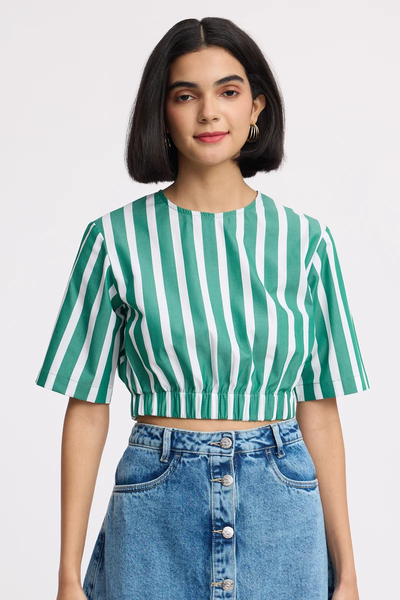 Imami|100% Cotton Striped Crop Top
