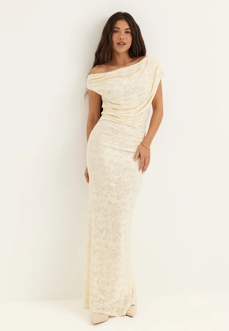 Asymmetric Draped Burnout Maxi Dress